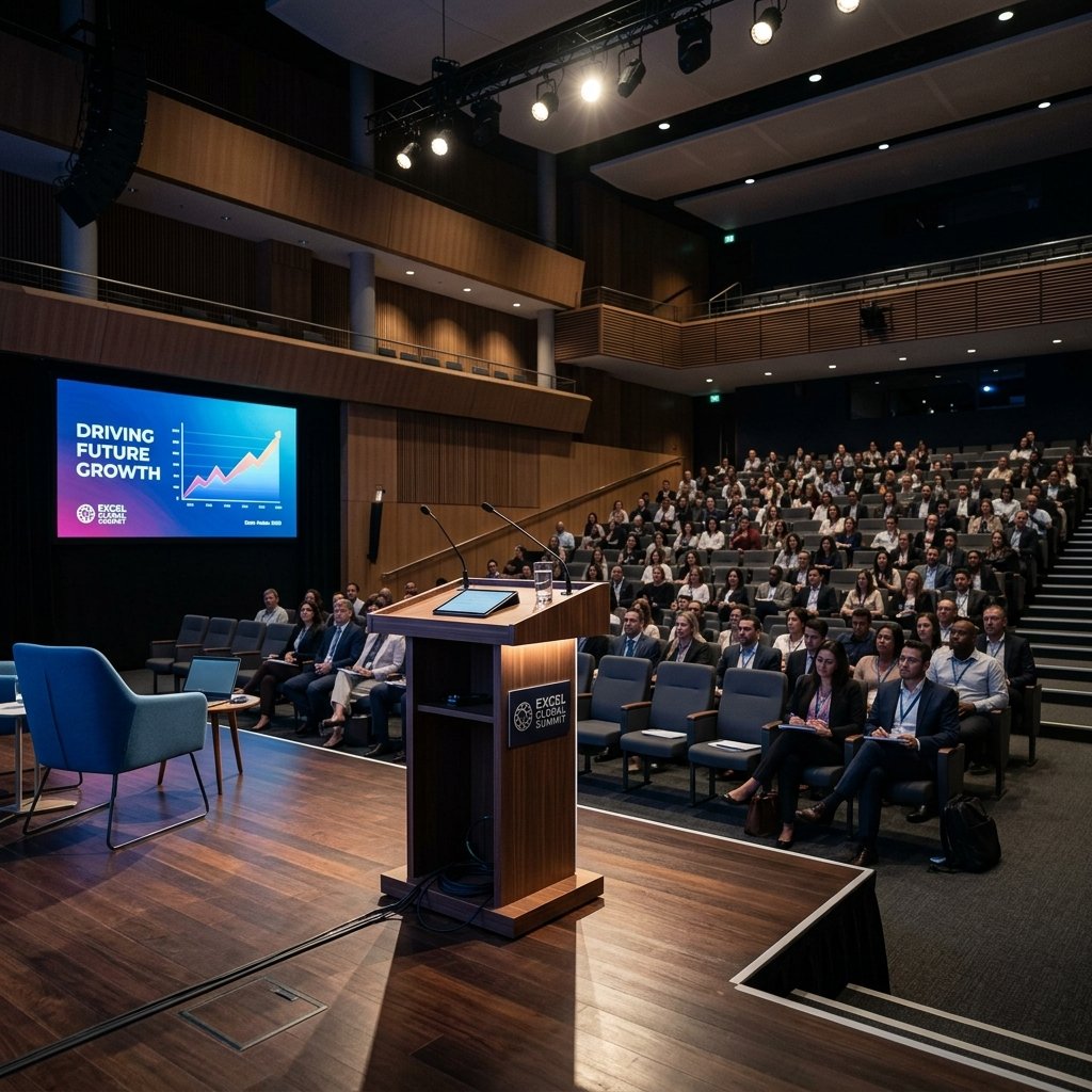 Stage Lectern and Seating Rows